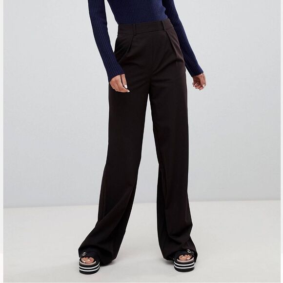ASOS DESIGN Tall wide leg pants with pleat detail Black - Picture 1 of 7